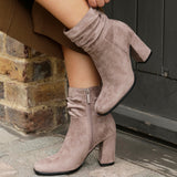 Mila Mocha Heeled Ruched Ankle Boots