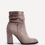 Mila Mocha Heeled Ruched Ankle Boots