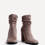 Mila Mocha Heeled Ruched Ankle Boots