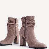 Mila Mocha Heeled Ruched Ankle Boots