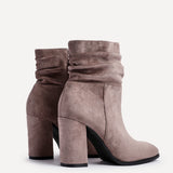 Mila Mocha Heeled Ruched Ankle Boots