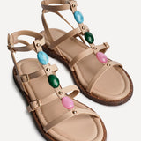 Mimi Nude Gladiator Flat Sandals
