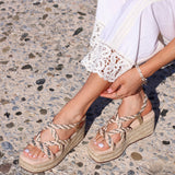 Mimosa Nude Plaited Flatform Wedged Sandals