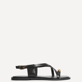 Mist Black Toe Ring Flat Sandals