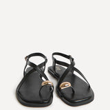 Mist Black Toe Ring Flat Sandals