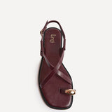 Mist Burgundy Toe Ring Flat Sandals