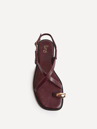 Mist Burgundy Toe Ring Flat Sandals