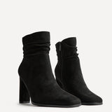 Miya Black Ruched Ankle Boots