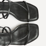 Mode Black Faux Leather Heeled Sandals