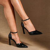 Moira Black Faux Leather V Cut Court Heels
