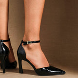 Moira Black Faux Leather V Cut Court Heels