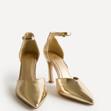 Moira Gold Faux Leather V Cut Court Heels