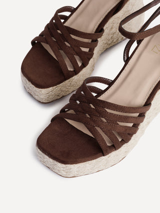Moment Brown Faux Suede Wedge Sandals