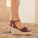 Moment Brown Faux Suede Wedge Sandals
