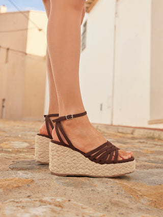 Moment Brown Faux Suede Wedge Sandals