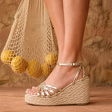 Moment Gold Faux Leather Wedge Sandals