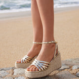 Moment Gold Faux Leather Wedge Sandals