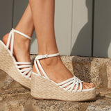Moment White Faux Leather Wedge Sandals
