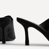 Monarch Black Peep Toe Mule Heels