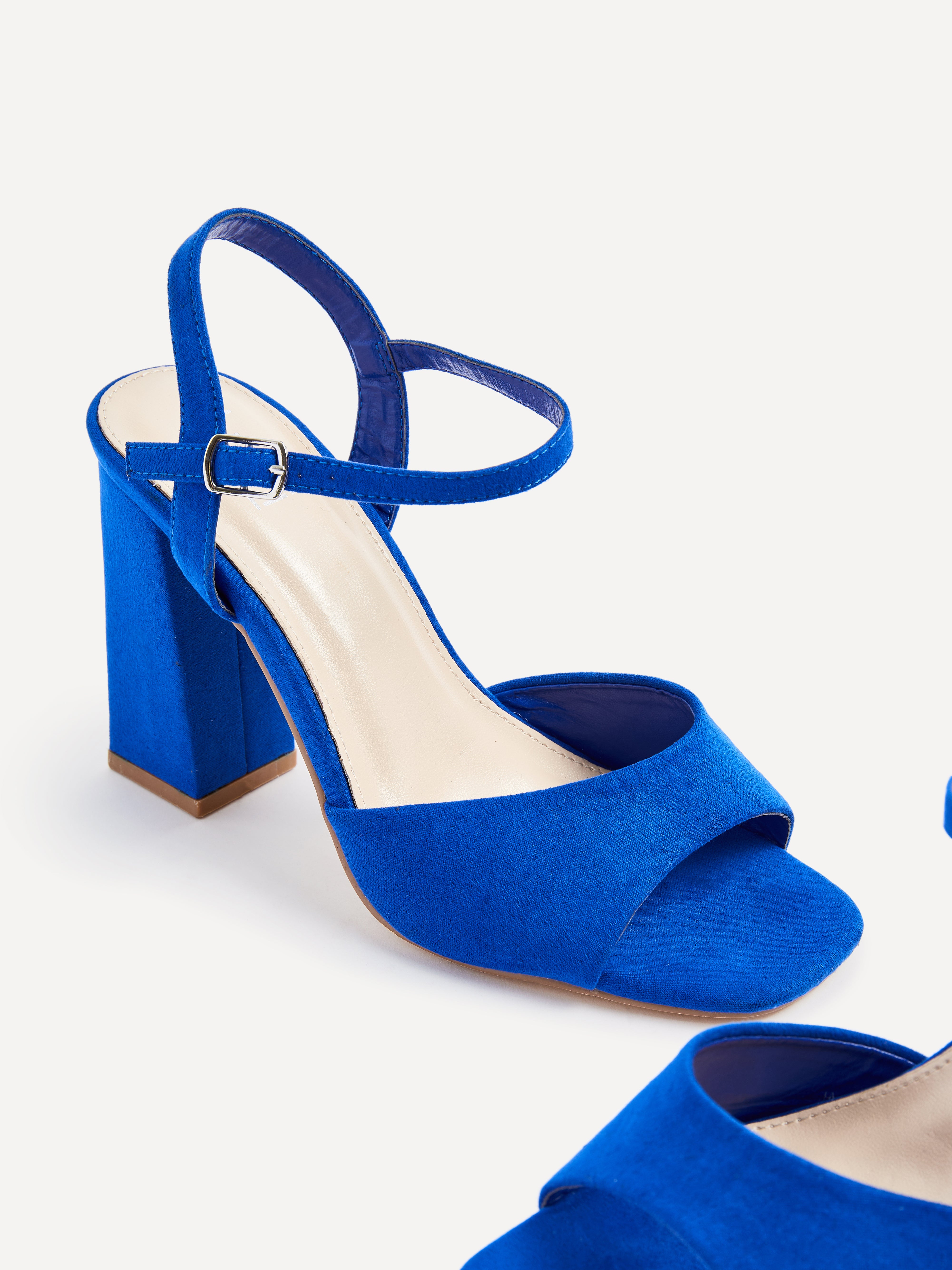 Wide Fit Cobalt Blue Faux Suede Block Heeled Sandals – Linzi