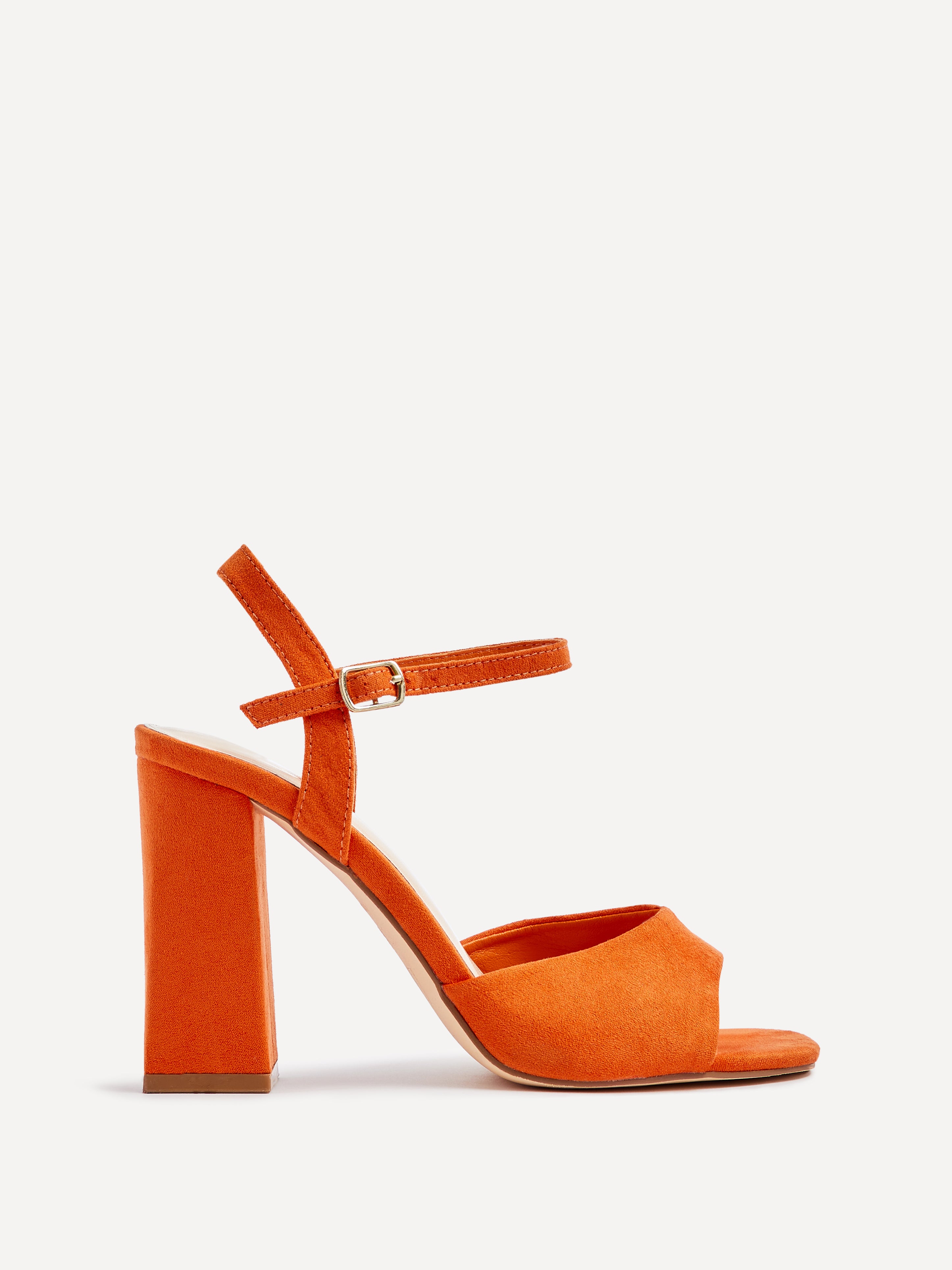 Wide Fit Orange Faux Suede Block Heeled Sandals – Linzi