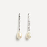 Moonlit Silver Crystal Drop Pearl Earrings
