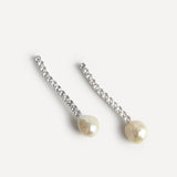Moonlit Silver Crystal Drop Pearl Earrings