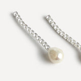 Moonlit Silver Crystal Drop Pearl Earrings