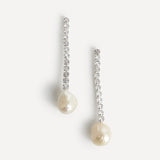 Moonlit Silver Crystal Drop Pearl Earrings