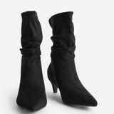 Mosaic Black Ruched Ankle Boots