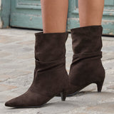 Mosaic Brown Ruched Ankle Boots