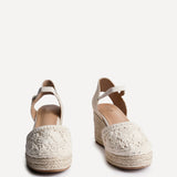 Mystic Beige Embroidered Espadrille Wedges