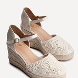 Mystic Beige Embroidered Espadrille Wedges