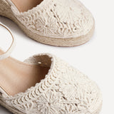 Mystic Beige Embroidered Espadrille Wedges