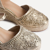 Mystic Gold Embroidered Espadrille Wedges