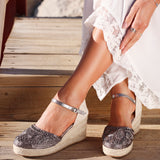 Mystic Pewter Embroidered Espadrille Wedges
