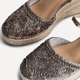 Mystic Pewter Embroidered Espadrille Wedges
