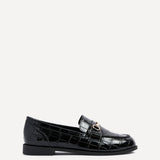 Maison Black Faux Croc Patent Leather Loafers