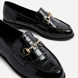 Maison Black Faux Croc Patent Leather Loafers