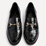 Maison Black Faux Croc Patent Leather Loafers