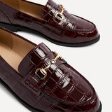 Maison Burgundy Faux Croc Patent Leather Loafers