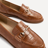 Maison Tan Faux Croc Patent Leather Loafers