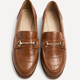 Maison Tan Faux Croc Patent Leather Loafers