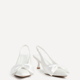 Merlot Bridal White Satin Bow Court Heels