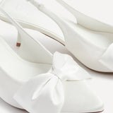 Merlot Bridal White Satin Bow Court Heels