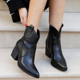 Jessie Black Faux Leather Cowboy Ankle Boots