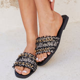 Lola Black Faux Leather Frayed Detail Sandals