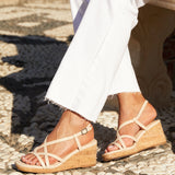 Safiya Nude Faux Leather Strappy Wedges