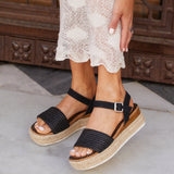 Panama Black Raffia Espadrille Flatform Sandals