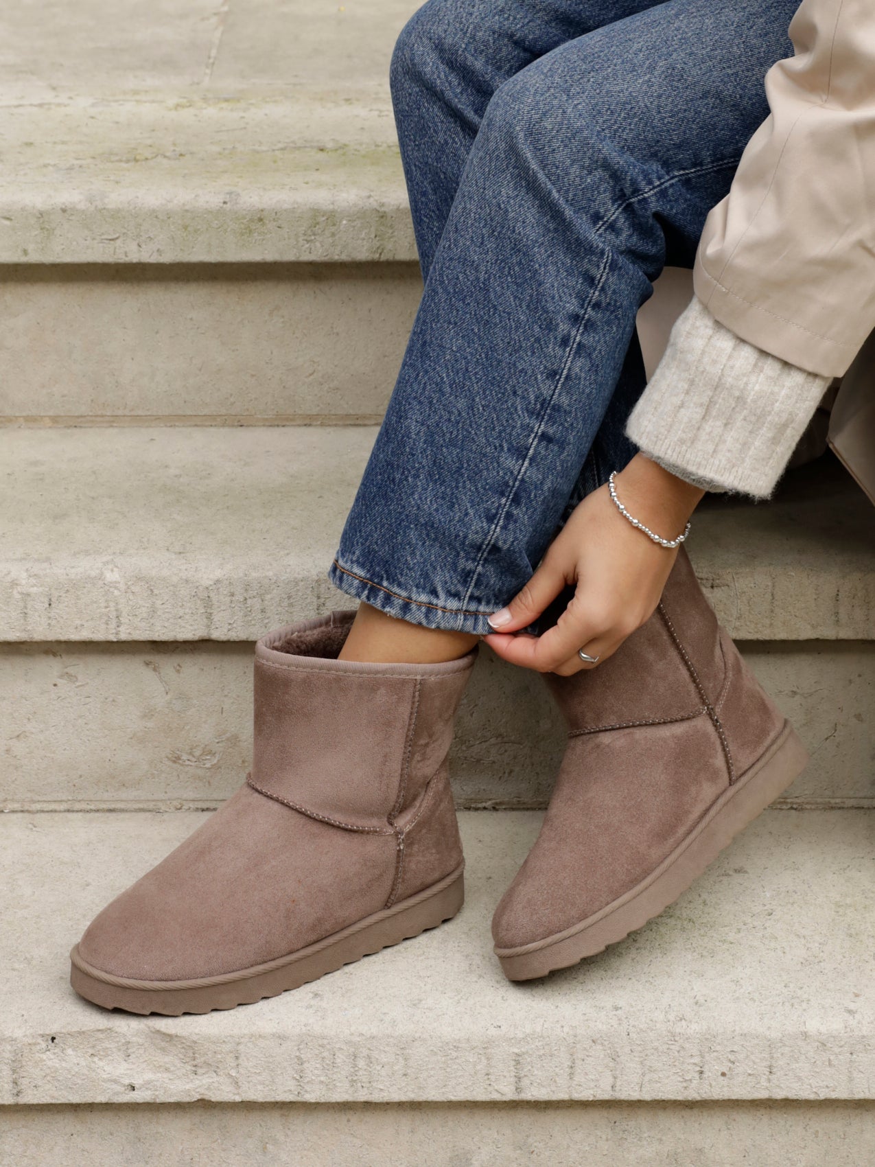 Mocha Faux Suede Faux Fur Lined Ankle Boot – Linzi